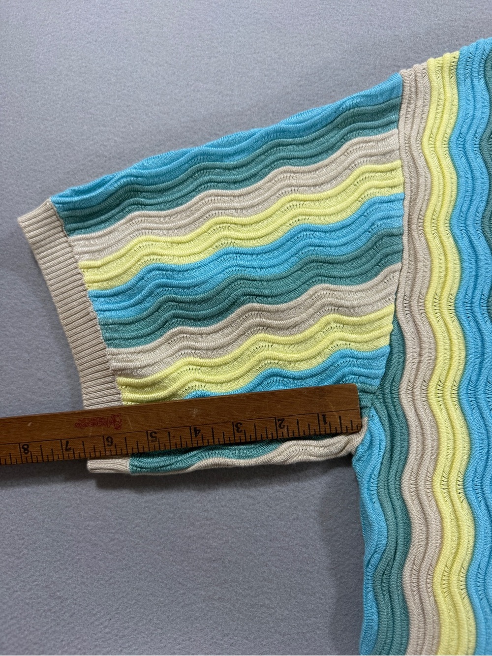 yllw the label Felix Knit Dress Blue Yellow Wave Stripe Button Collared Retro - Picture 11 of 15